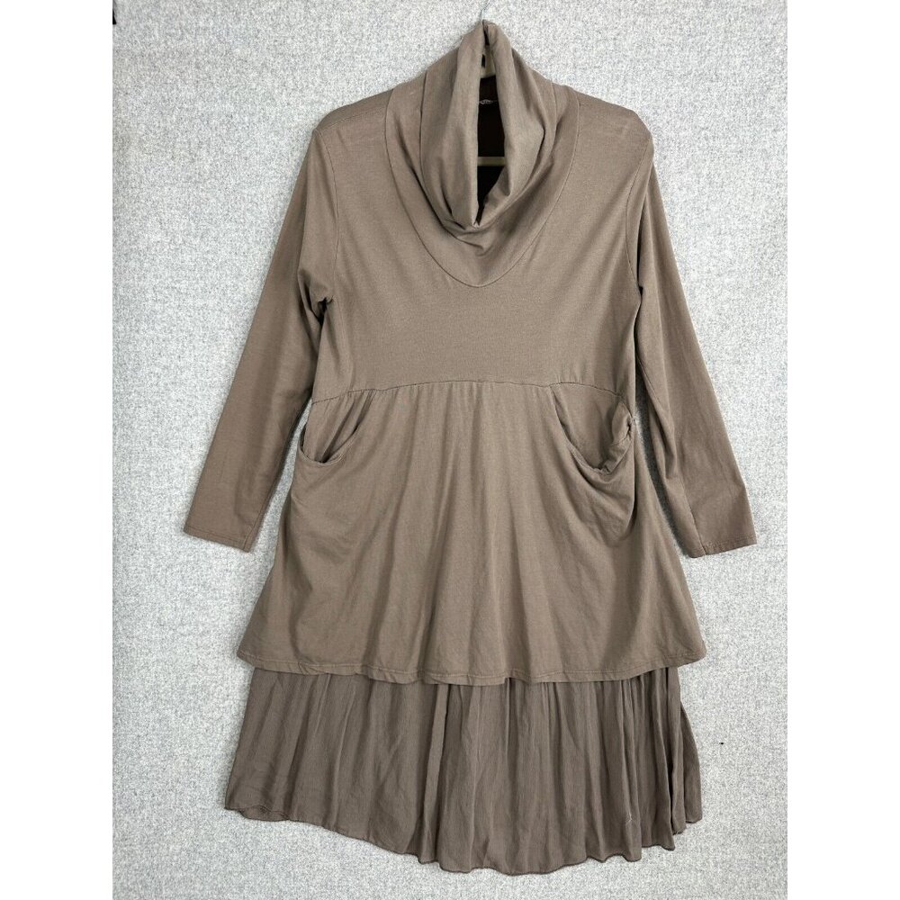 Lia Bella Dress‎ Womens Stretch Lagenlook Layered Brown Long Sleeve Turtleneck